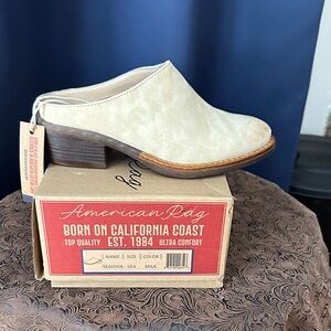 American Rag Cream Mules with Brown Heel